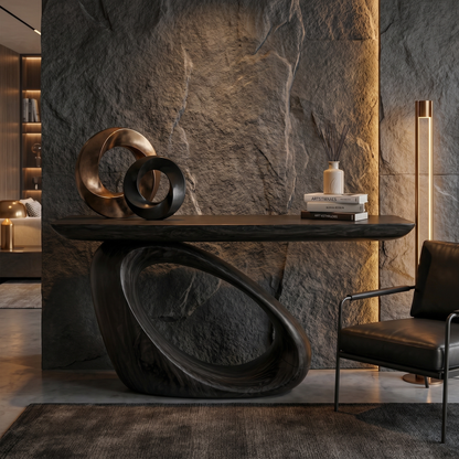 Modern Organic Console Table With Sculptural Loop Pedestal Wood Base For Entryway And Living Room - view 4 of 8