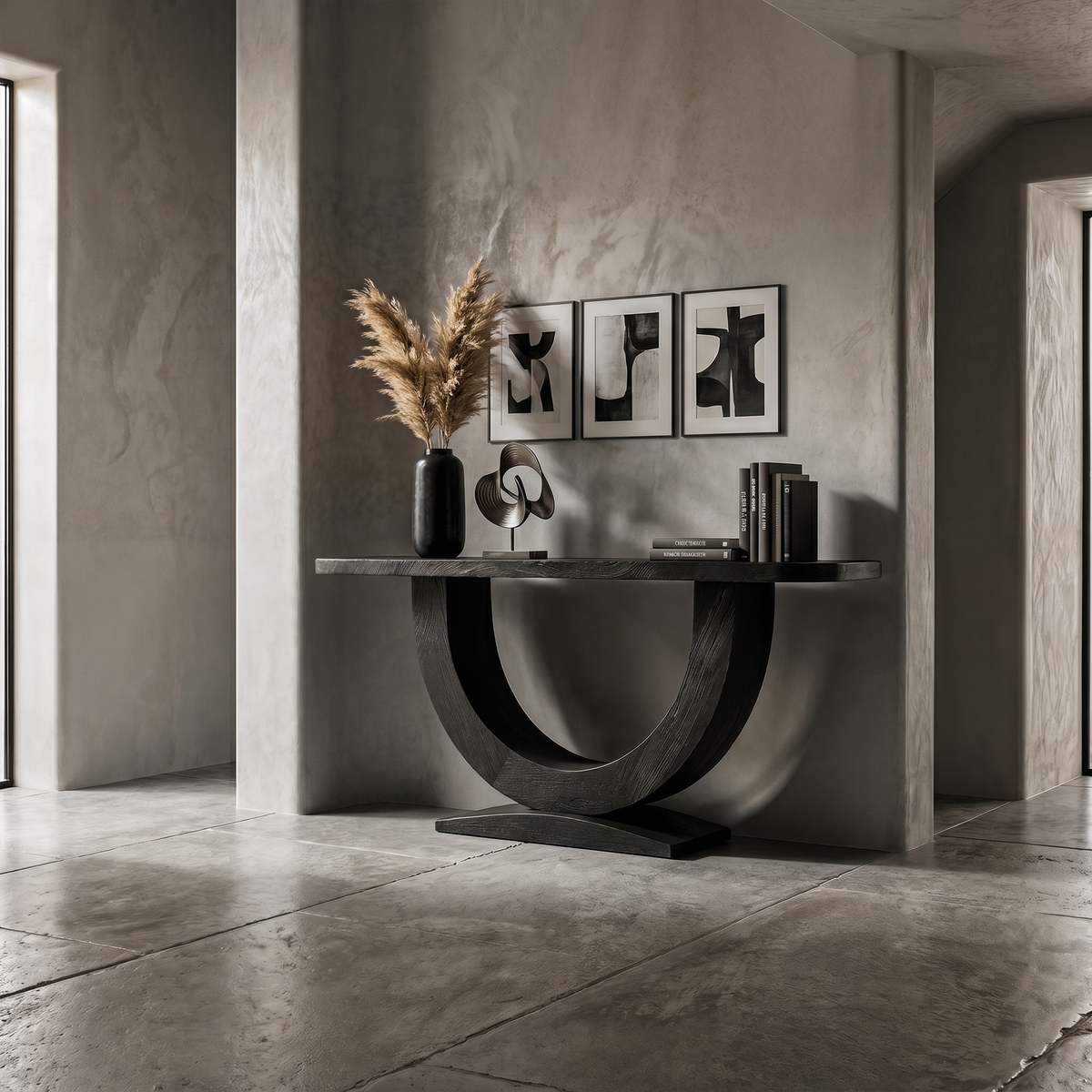 Contemporary Organic Console Table With U Shape Pedestal Base For Entryway And Living Room - view 4 of 8