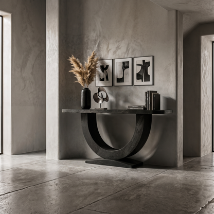 Contemporary Organic Console Table With U Shape Pedestal Base For Entryway And Living Room - view 4 of 8