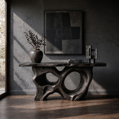 Modern Console Table With Sculptural Asymmetrical Wood Base  For Living Room - view 4 of 8