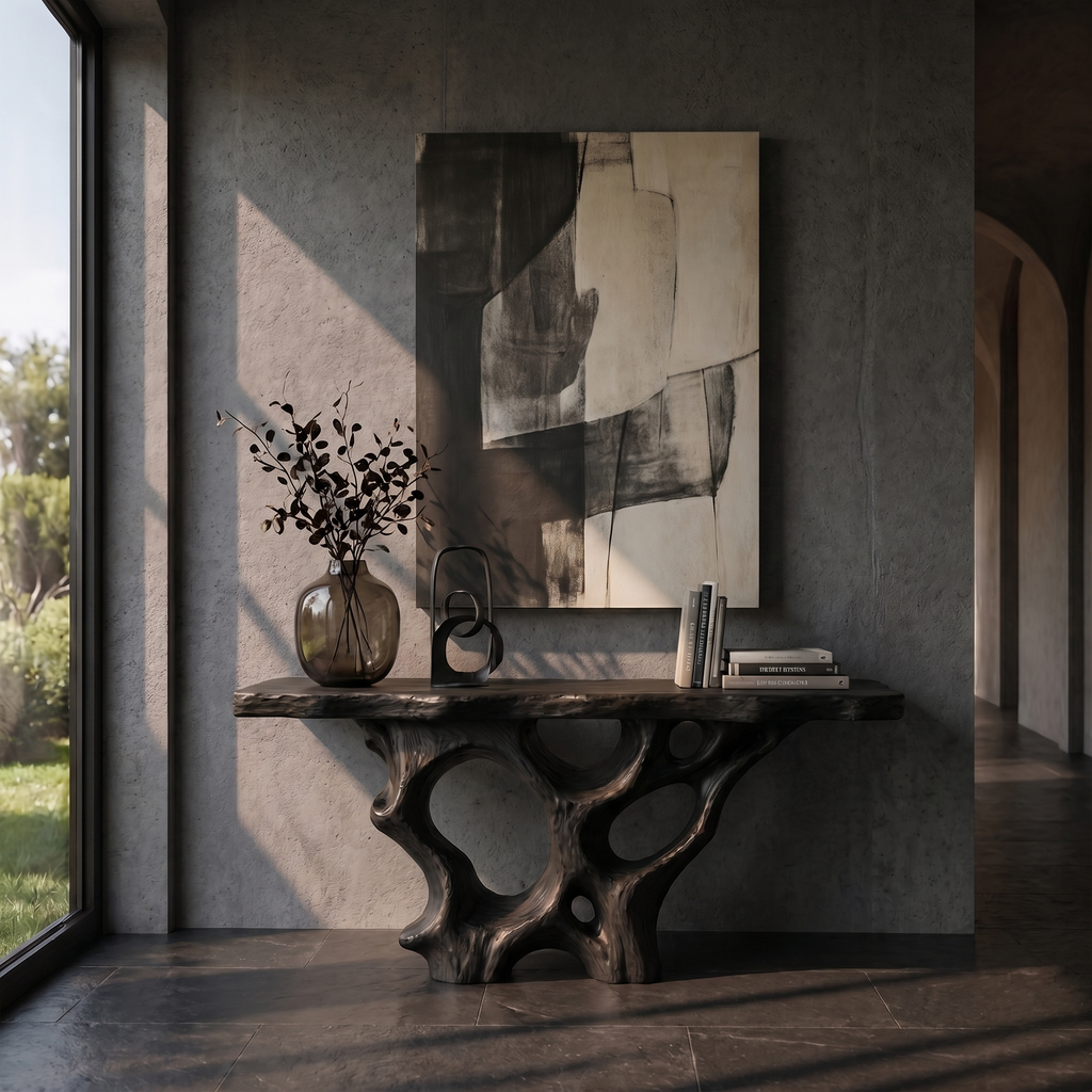 Organic Unique Console Table With Sculptural Natural Wood Base For Living Room - view 4 of 8