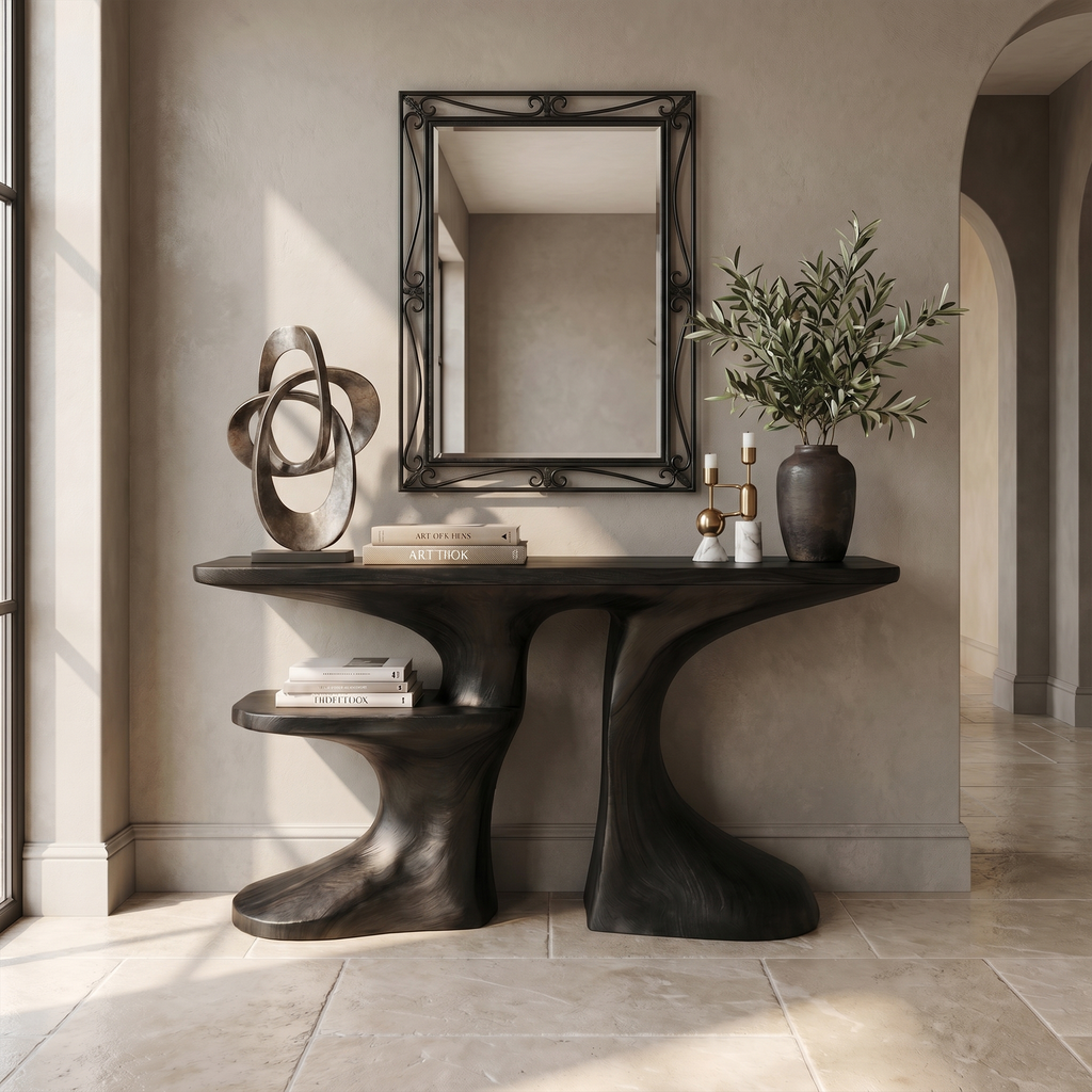 Organic Console Table With Live Edge Countertop And Sculptural Solid Wood Base For Entryway - view 4 of 8