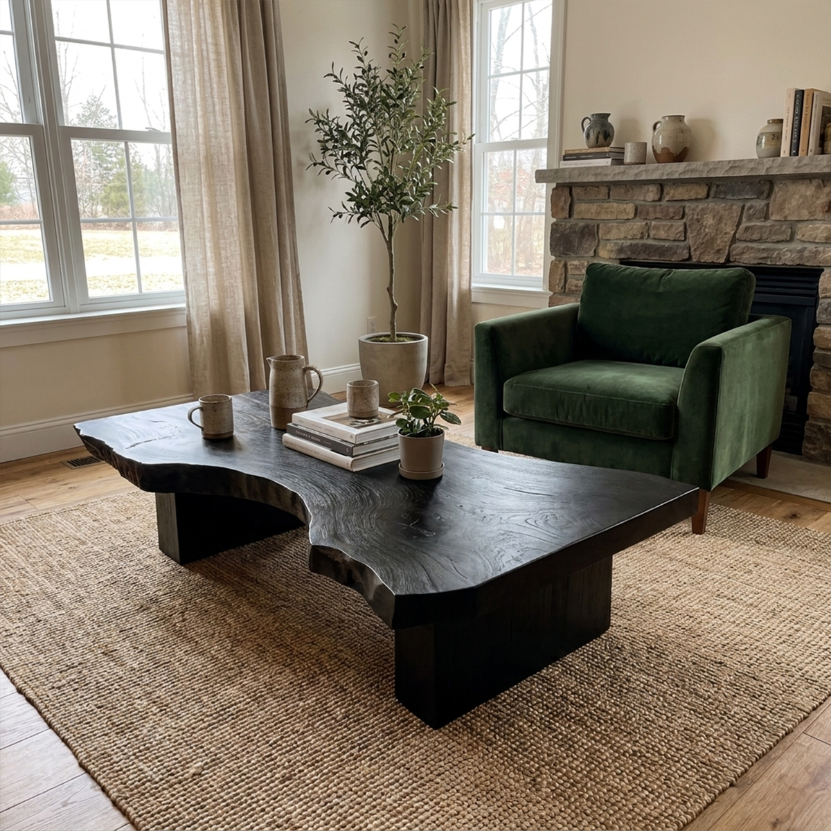 Rustic Sculptural Coffee Table Modern Living Room Display - view 4 of 8