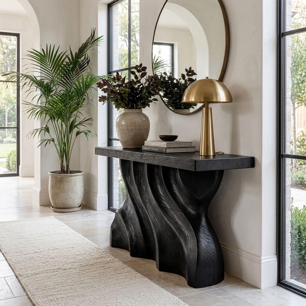 Mid Century Console Table Sculpted Wave Base Entryway Display - view 4 of 8