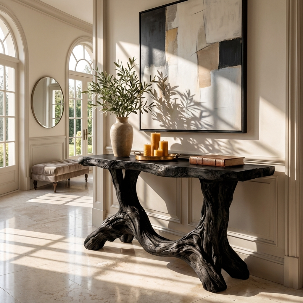 Sculptural Single Pedestal Console Table Handmade Statement Furniture For Living Room Decor - view 4 of 8