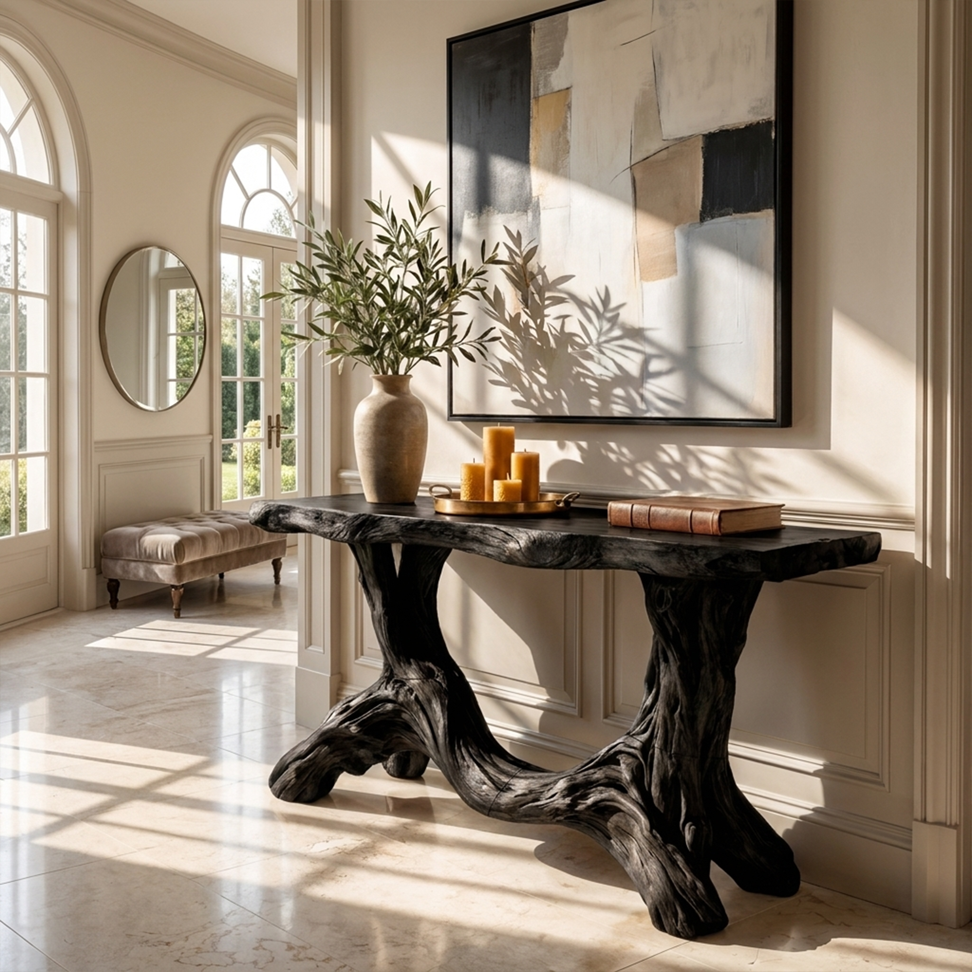 Sculptural Single Pedestal Console Table Handmade Statement Furniture For Living Room Decor - view 4 of 8