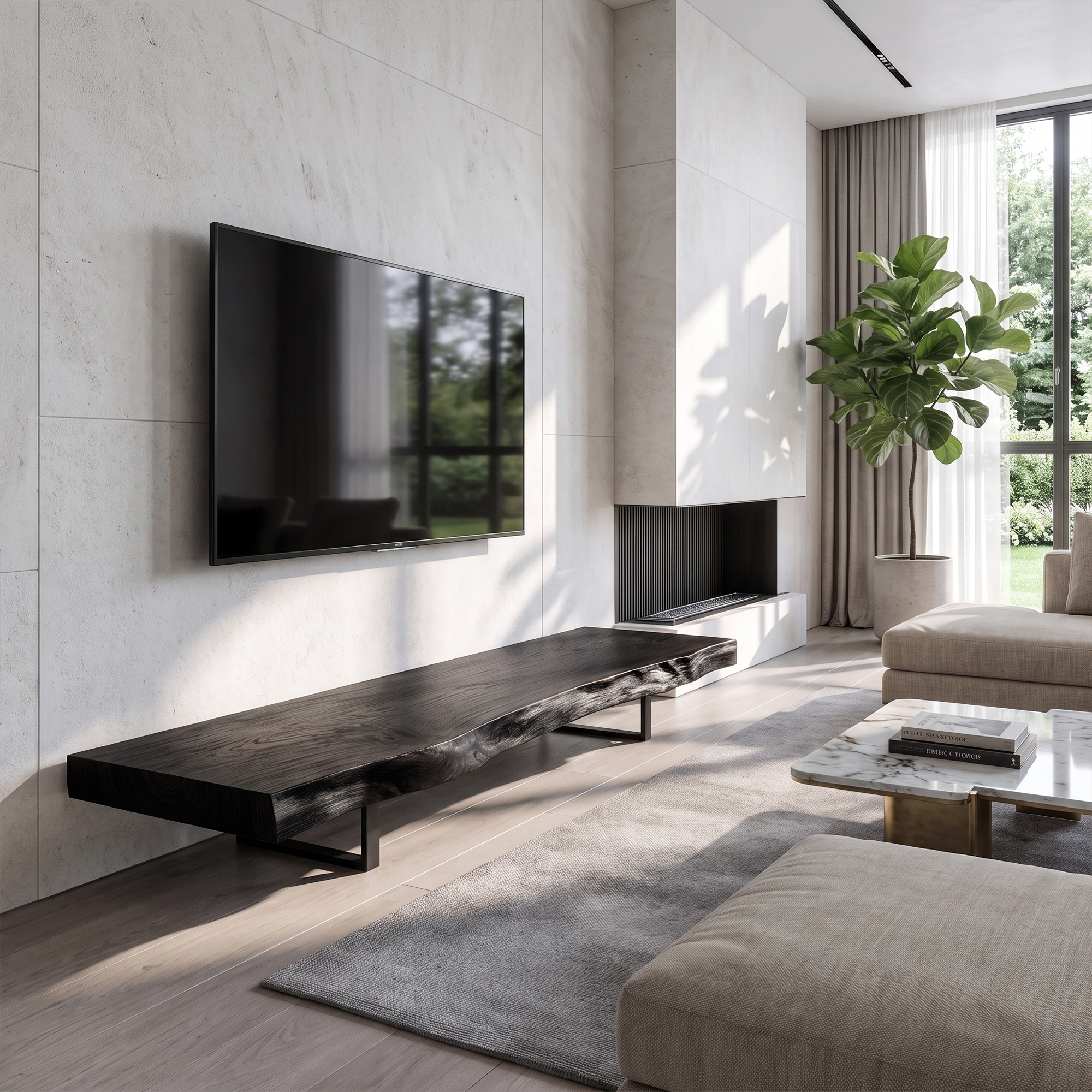 Mid Century TV Console Live Edge Wood Master Bedroom - view 4 of 8
