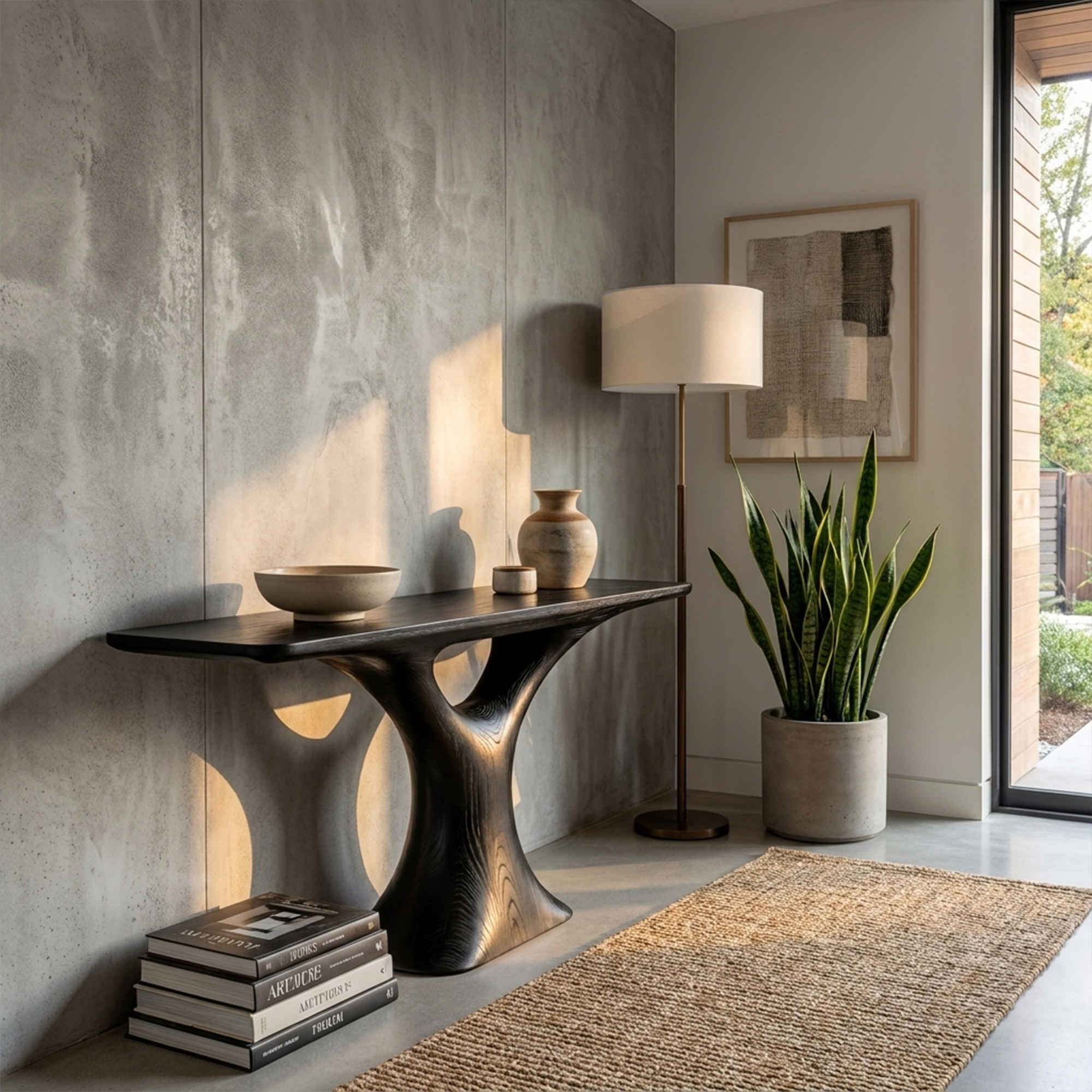 Mid Century Entry Table Smooth Sculptural Form Luxury Welcome Area - view 4 of 8