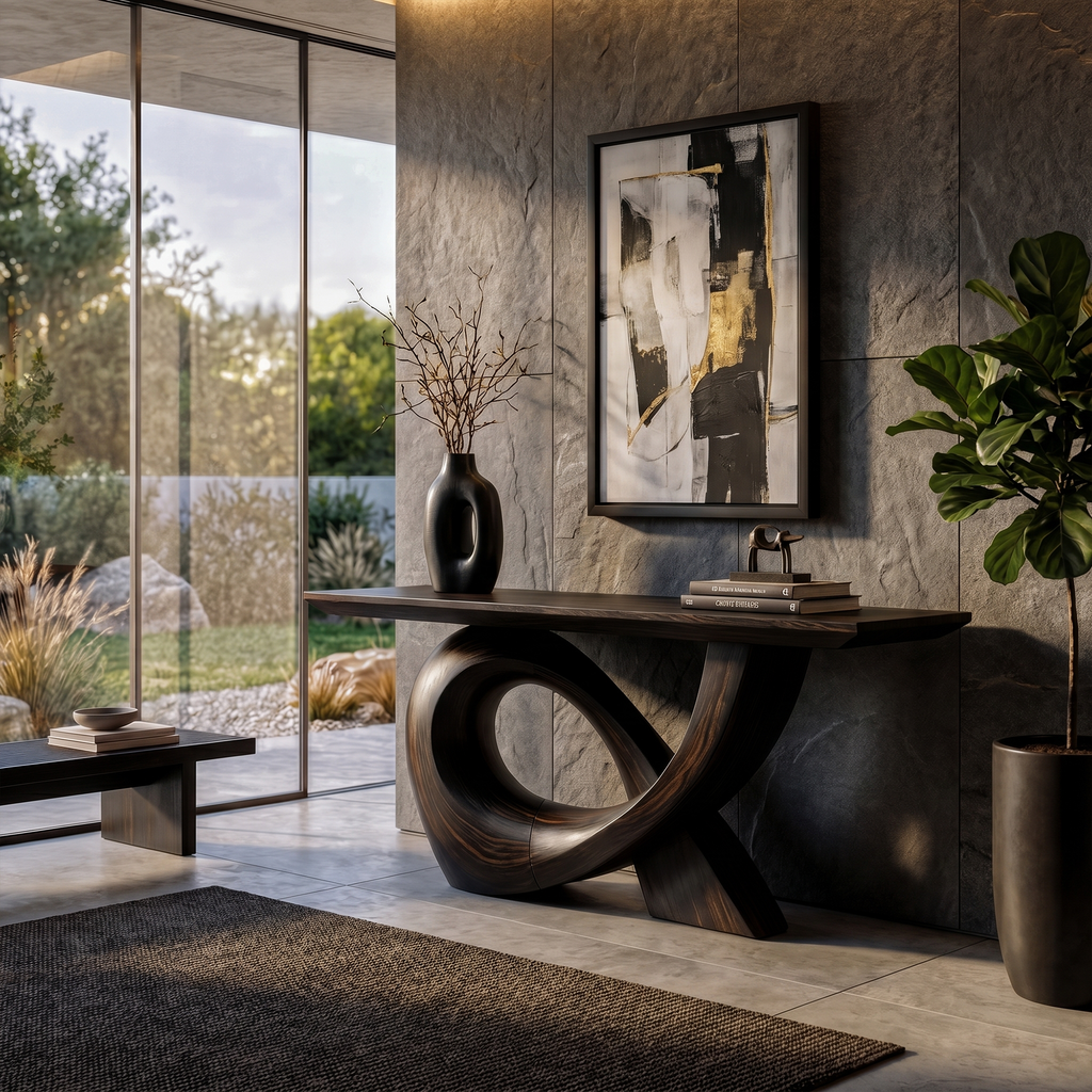Sculptural Console Table With Flowing Curved Wood Base For Entryway And Living Room - view 4 of 8