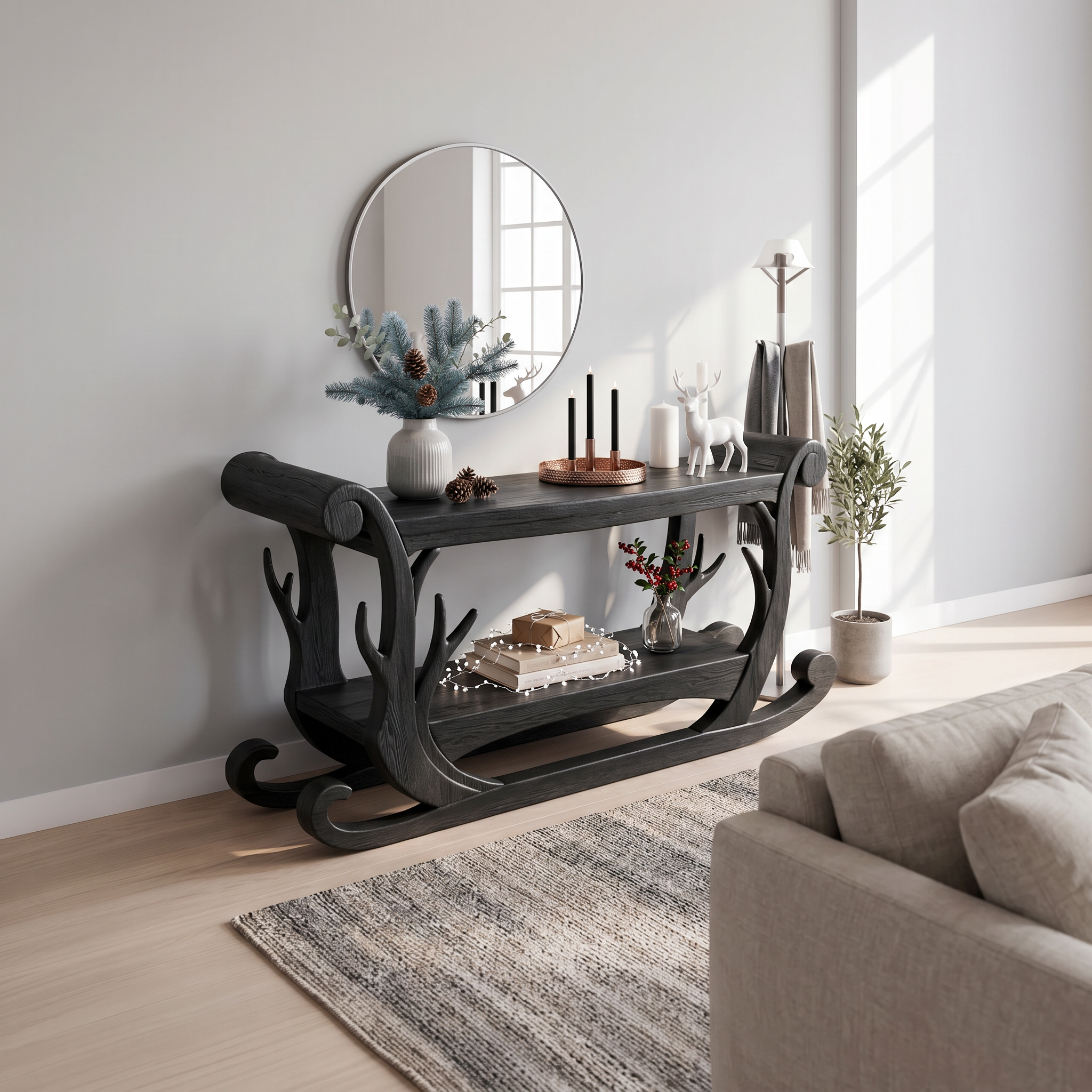 Sculptural Console Table Handcrafted Curved Wood Design For Entryway Hallway - view 4 of 8