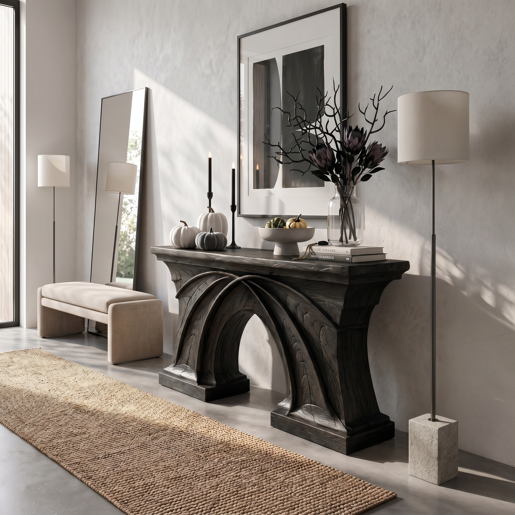 Rustic Console Table Handcrafted Flowing Sculptural Design For Living Room Entryway - view 4 of 8