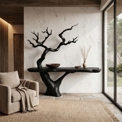 Rustic Console Table With Sculptural Tree Branch Base And Live Edge Wood Top For Entryway And Living Room - view 4 of 8