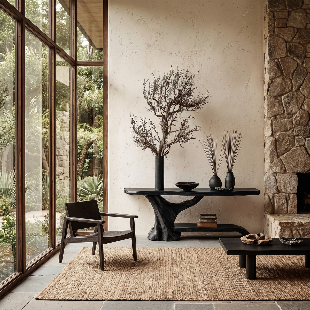 Rustic Live Edge Console Table With Natural Tree Form Base For Living Room - view 4 of 8