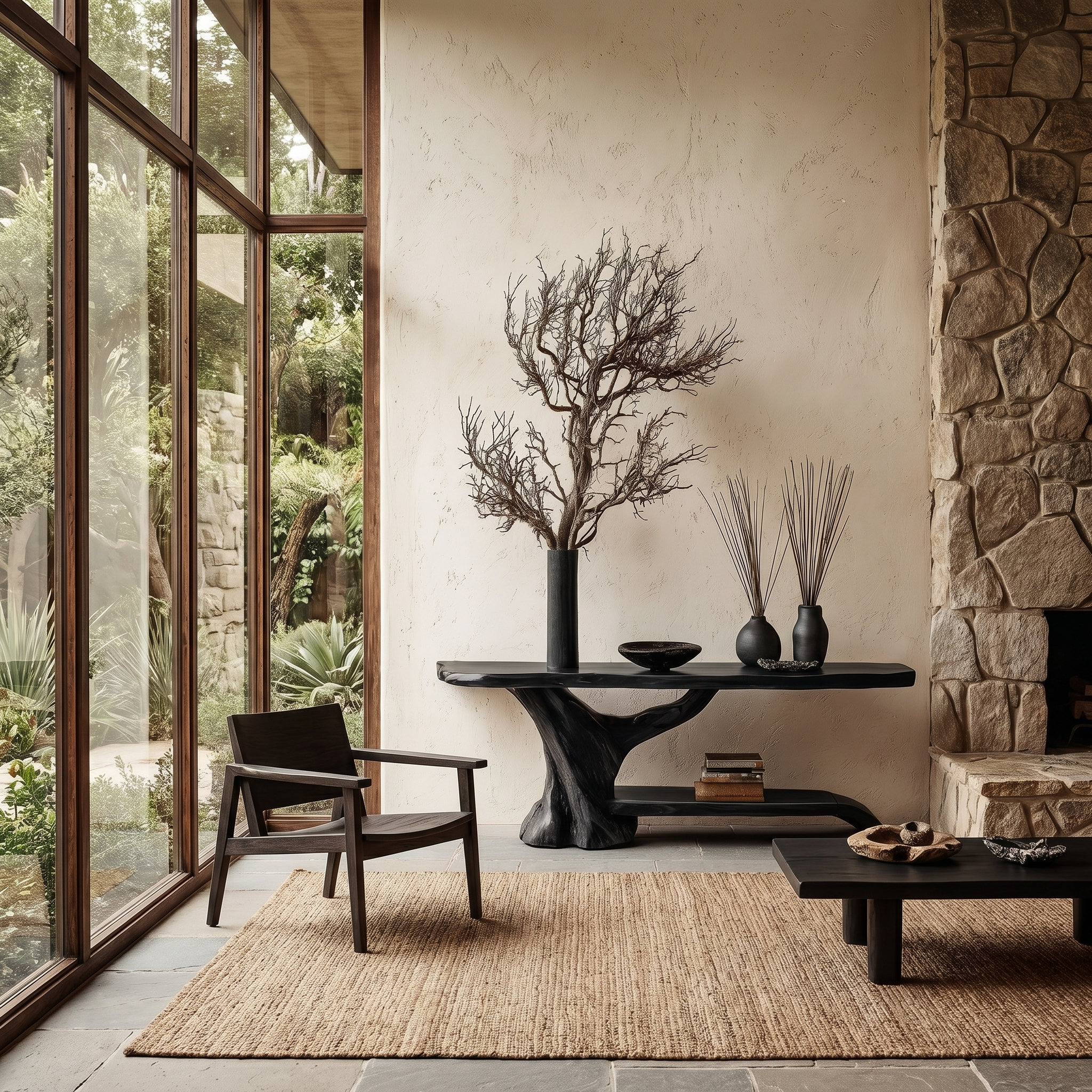 Rustic Live Edge Console Table With Natural Tree Form Base For Living Room - view 4 of 8