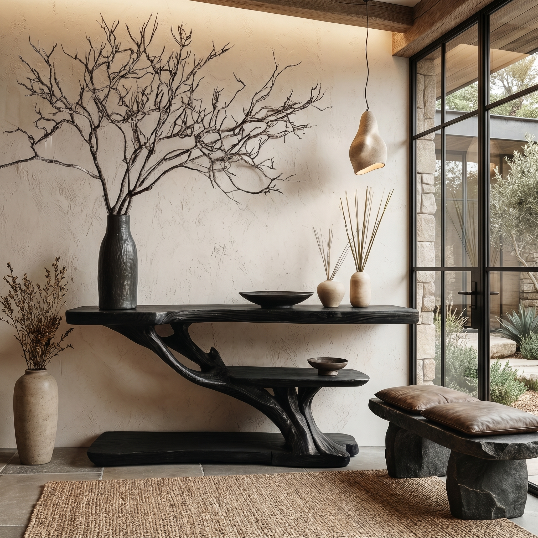 Organic Sculptural Console Table With Handcrafted Wood Base For Hallway - view 4 of 8