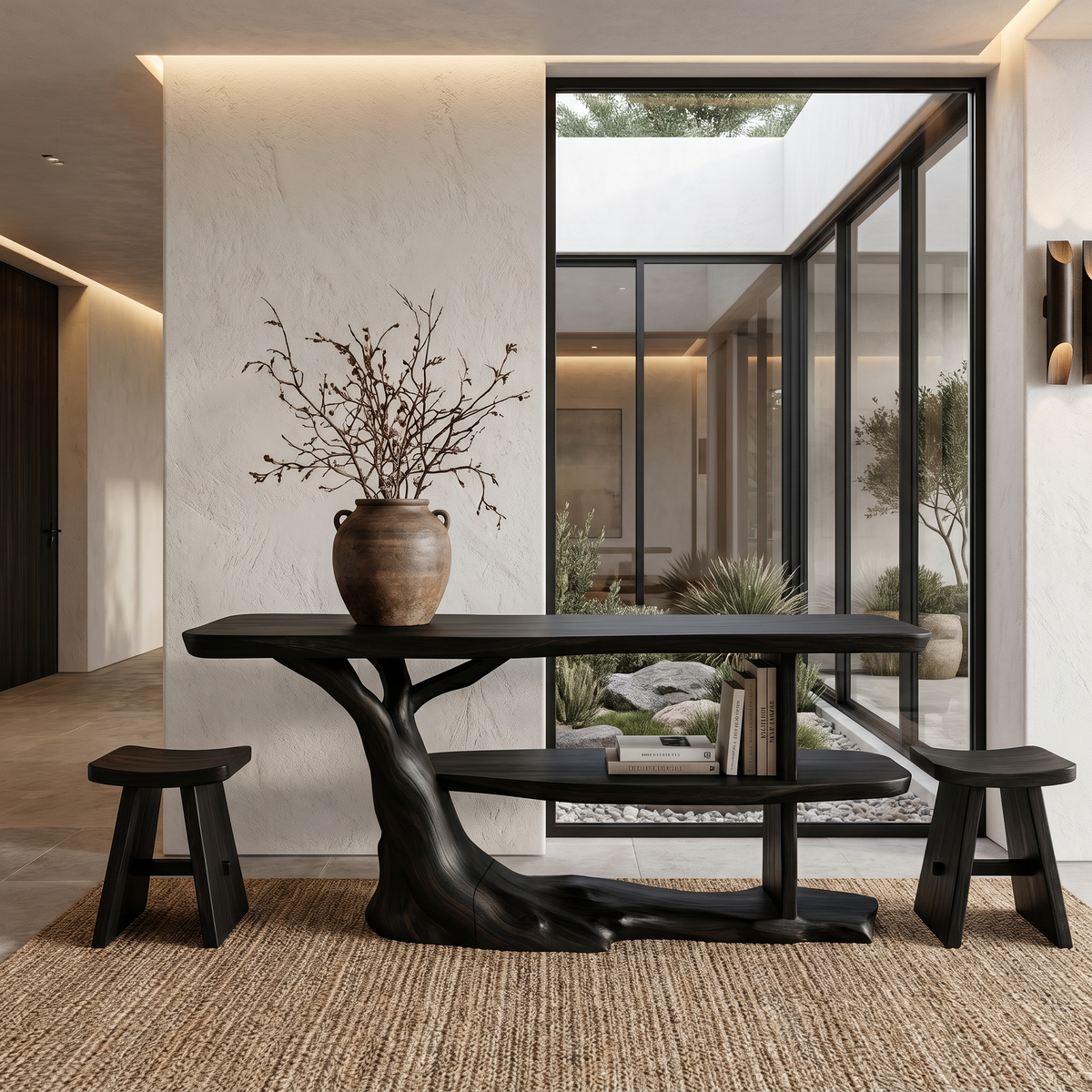 Modern Console Table With Flowing Wood Pedestal Base For Entryway - view 4 of 8