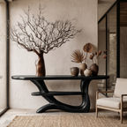 Rustic Console Table With Tree Inspired Solid Wood Base And Display Shelf - view 4 of 8
