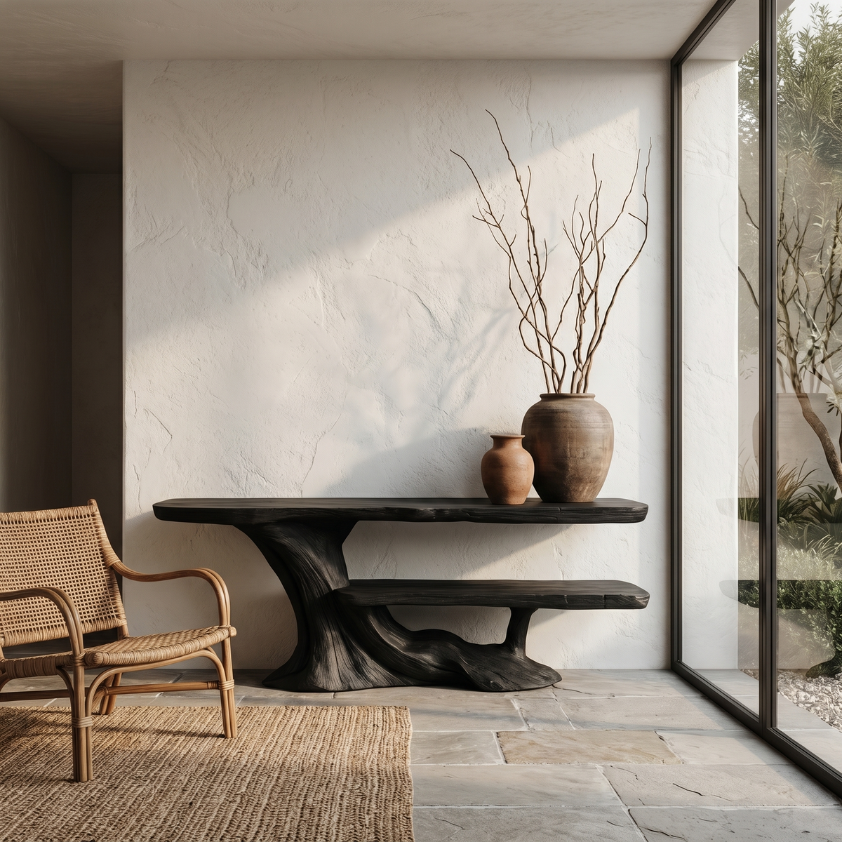 Rustic Console Table With Handcrafted Tree Root Base And Tiered Shelves For Entryway - view 4 of 8