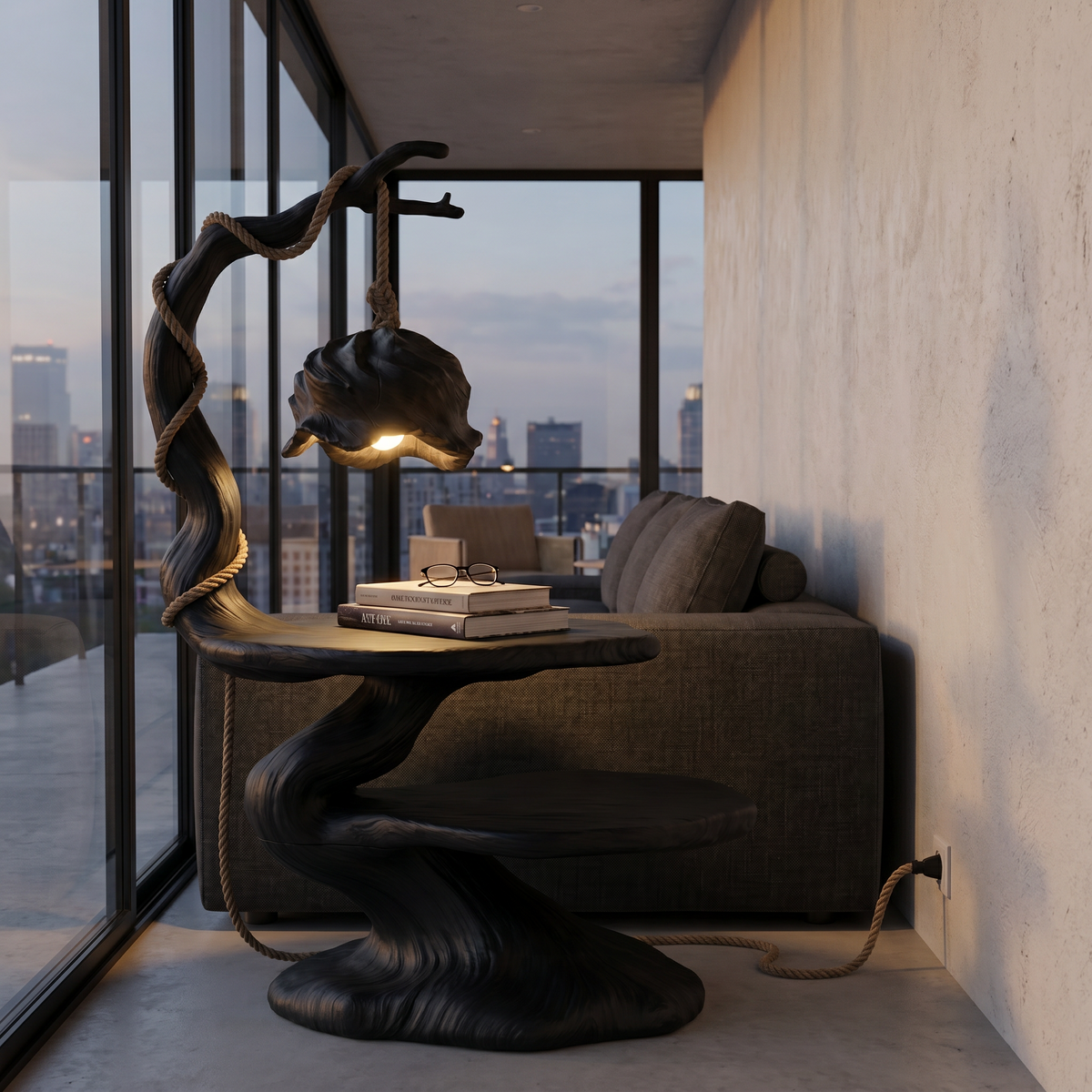 Rustic Beside Table With Tree Root Design And Hanging Lamp For Living Room - view 4 of 8