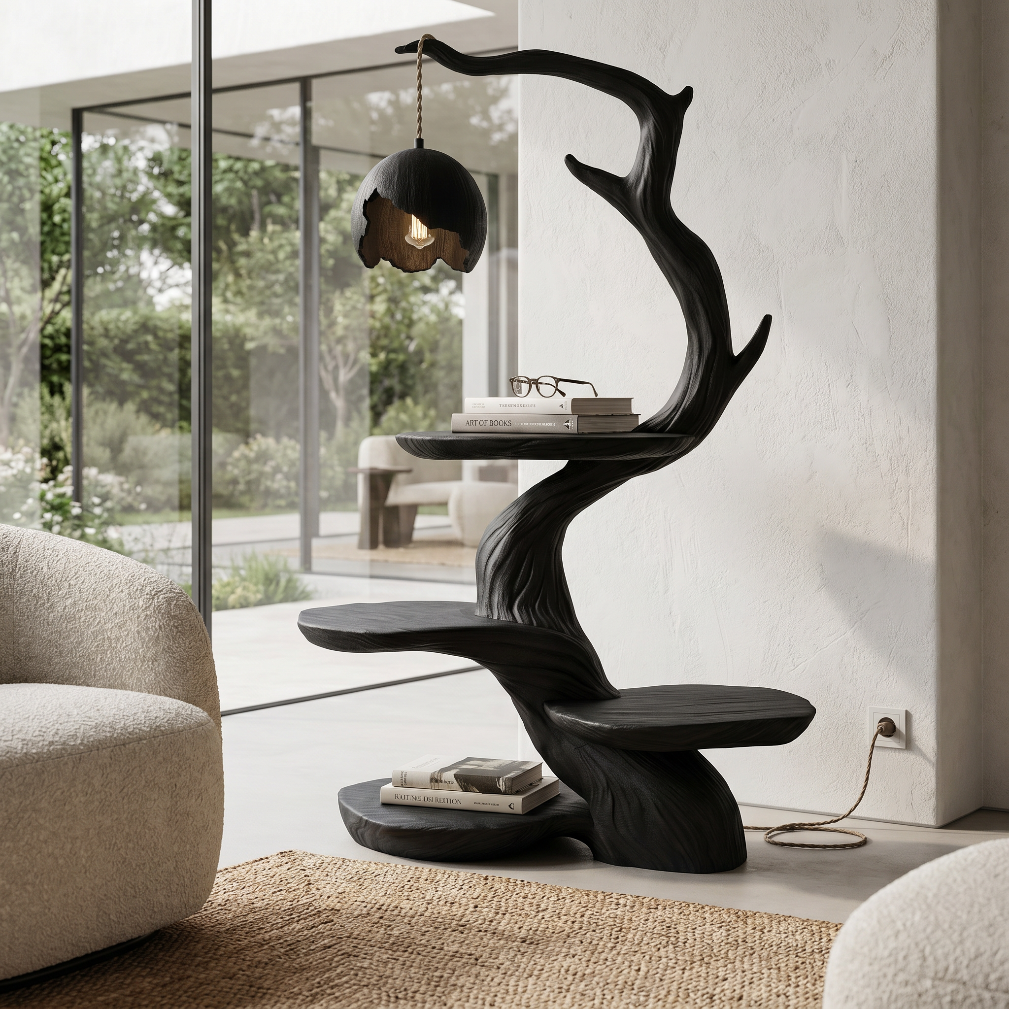 Nature Inspired Beside Table With Sculptural Tree Form And Ambient Lamp For Living Room - view 4 of 8