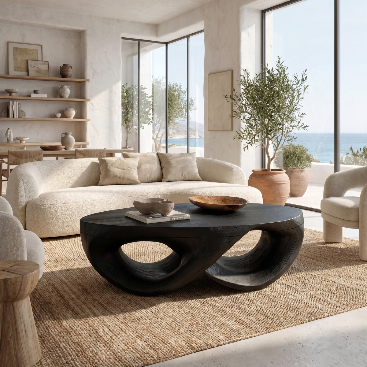 Organic Sculptural Coffee Table With Flowing Solid Wood Silhouette For Living Room - view 4 of 8
