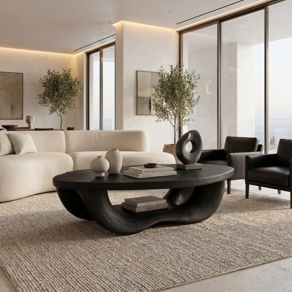 Modern Organic Coffee Table With Handcrafted Curved Wood Design For Living Room - view 4 of 8