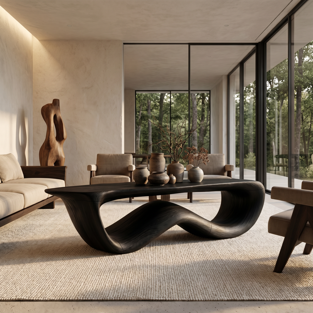 Contemporary Coffee Table With Flowing Solid Wood Silhouette For Living Room - view 4 of 8