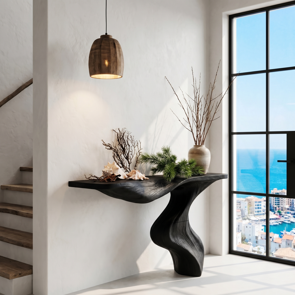 Modern Console Table With Statement Sculptural Base For Living Room - view 4 of 8
