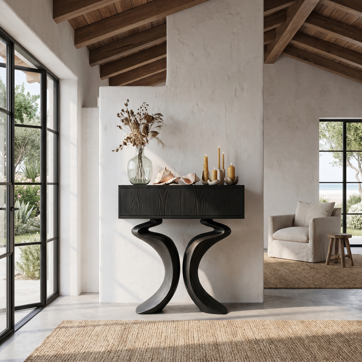 Organic Console Table With Hidden Storage Cabinet For Living Room And Entryway - view 4 of 8