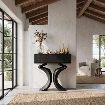 Organic Console Table With Hidden Storage Cabinet For Living Room And Entryway - view 4 of 8