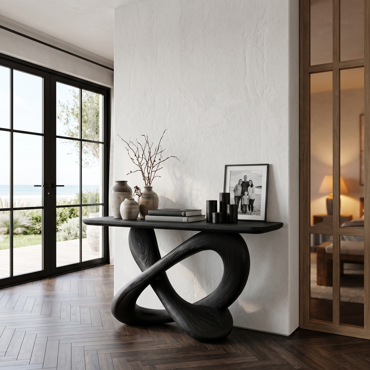 Modern Console Table With Twisted Ribbon Wood Base For Entryway - view 5 of 8