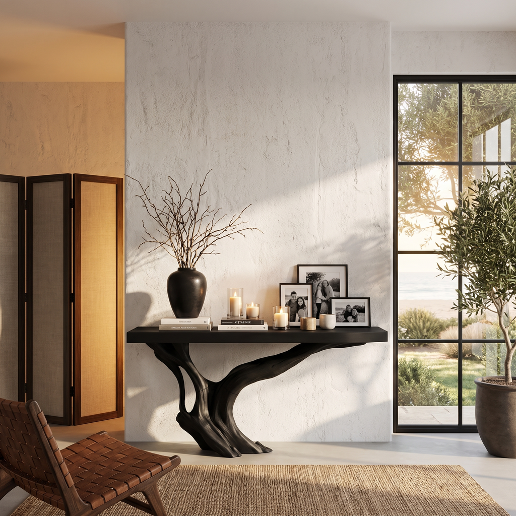 Organic Wall Mounted Console Table With Sculptural Wood Base For Hallway - view 4 of 8