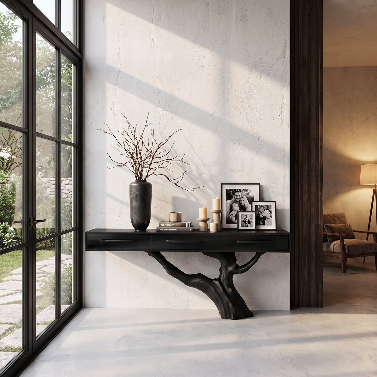 Statement Console Table With Nature Inspired Tree Base For Living Room - view 4 of 8