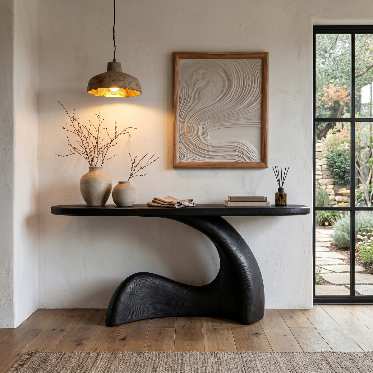 Organic Console Table With Sculptural Curved Wood Base For Entryway And Living Room - view 4 of 8