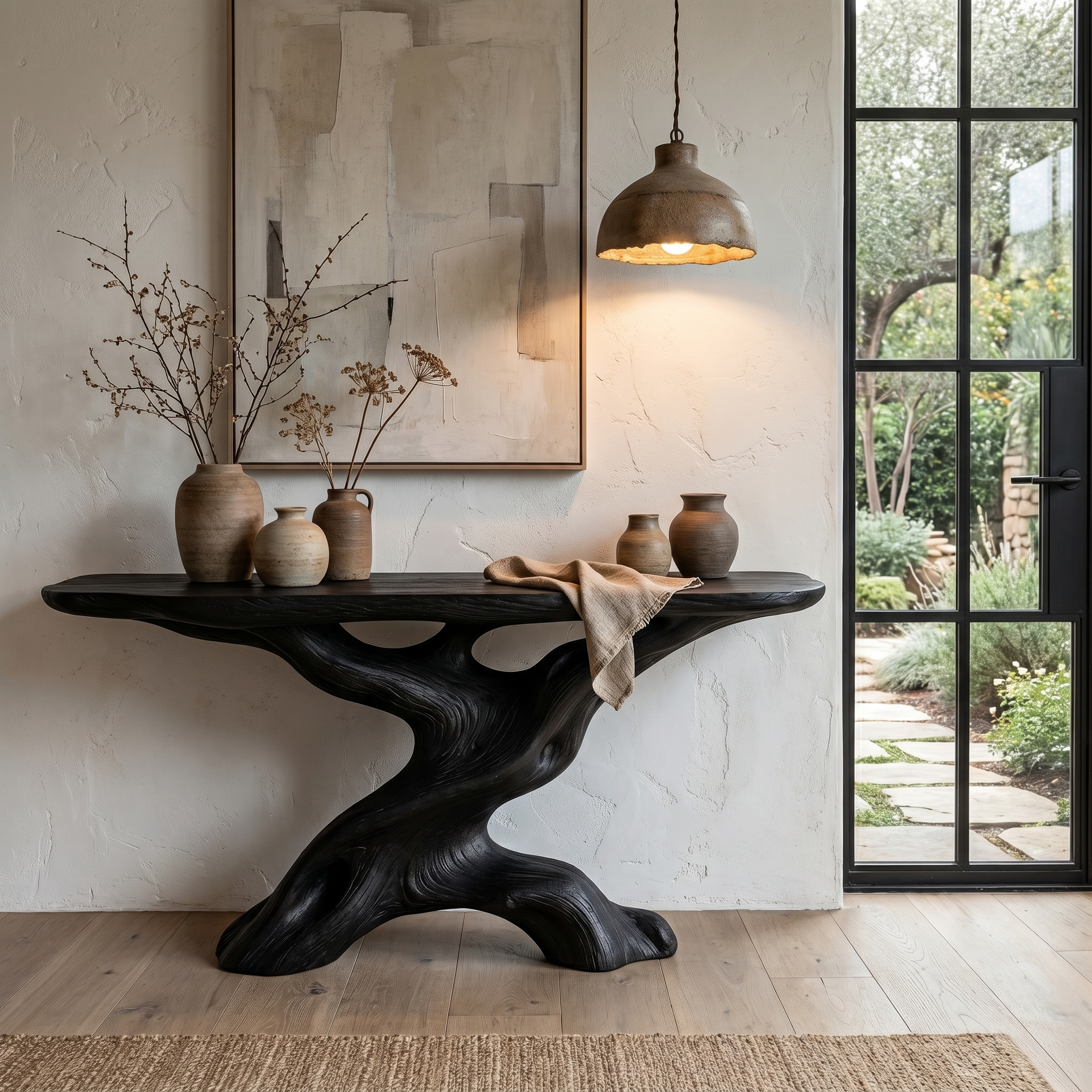 Live Edge Console Table With Unique Sculptural Base Design For Living Room - view 4 of 8