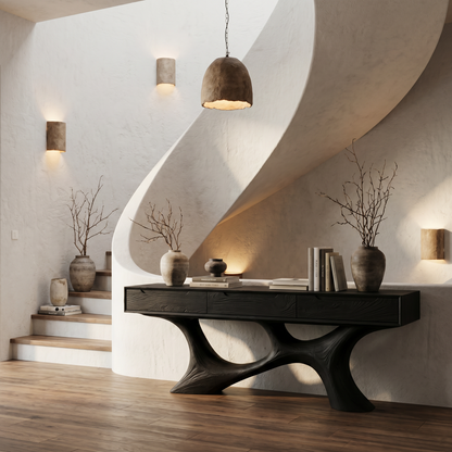 Modern Console Table With Built In Storage Cabinet And Sculptural Curved Wood Base For Entryway And Living Room - view 4 of 8