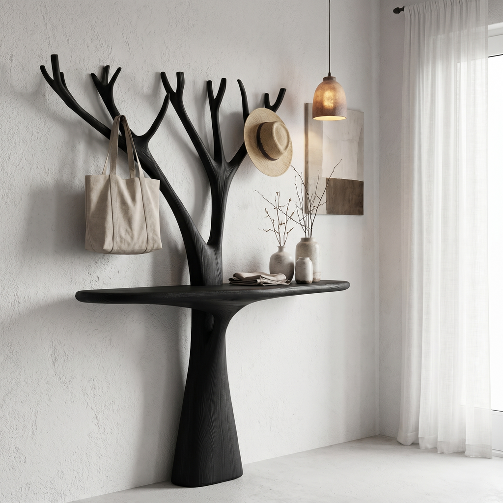 Rustic Organic Console Table With Tree Branch Wood Base For Living Room - view 4 of 8