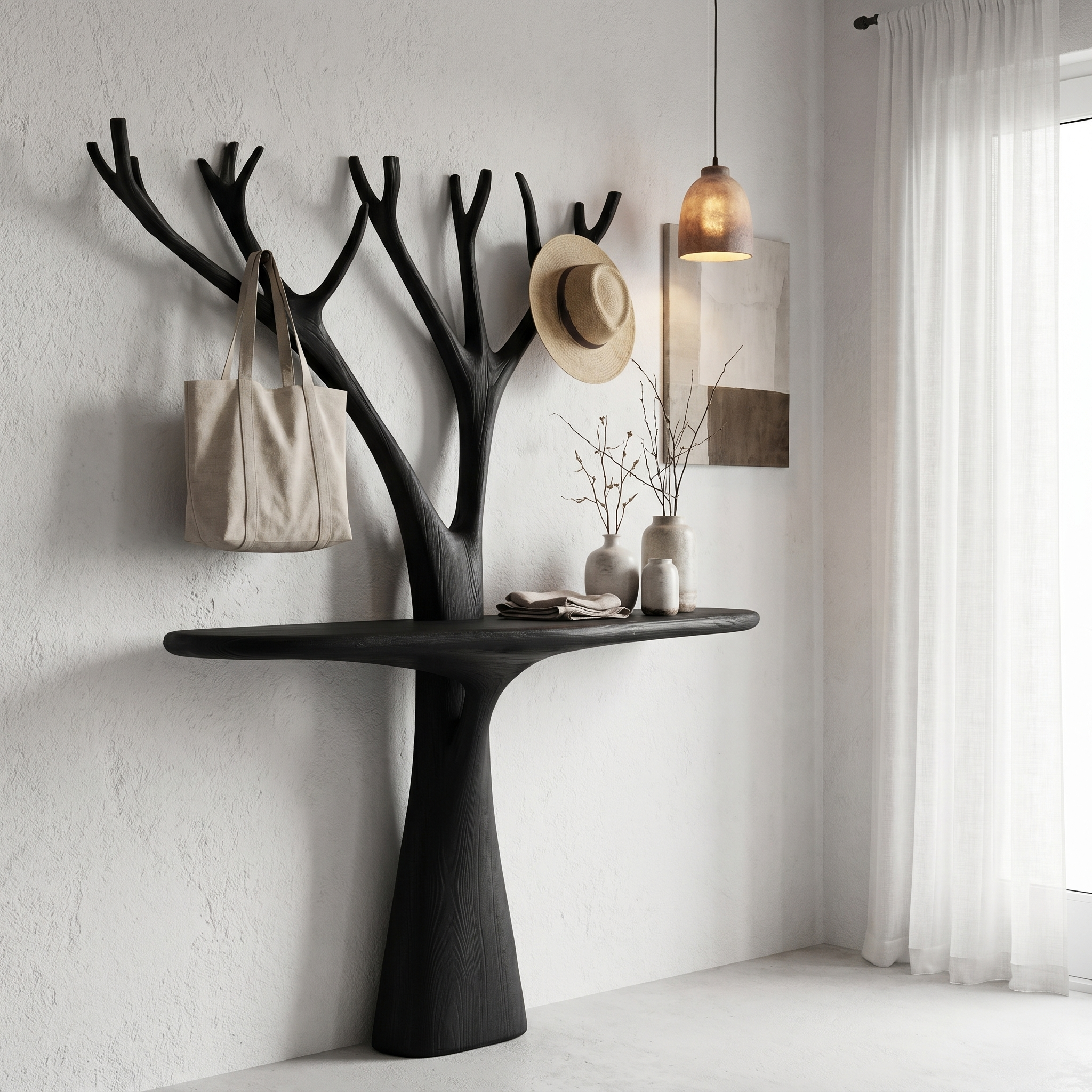 Rustic Organic Console Table With Tree Branch Wood Base For Living Room - view 4 of 8