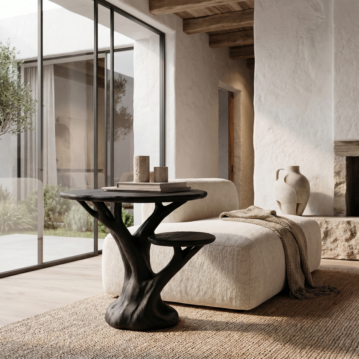 Organic Sculptural Side Table With Tree Inspired Solid Wood Base For Living Room And Bedroom - view 4 of 8