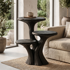 Contemporary Tiered Side Table With Sculptural Solid Wood Design For Living Room And Bedroom - view 4 of 8