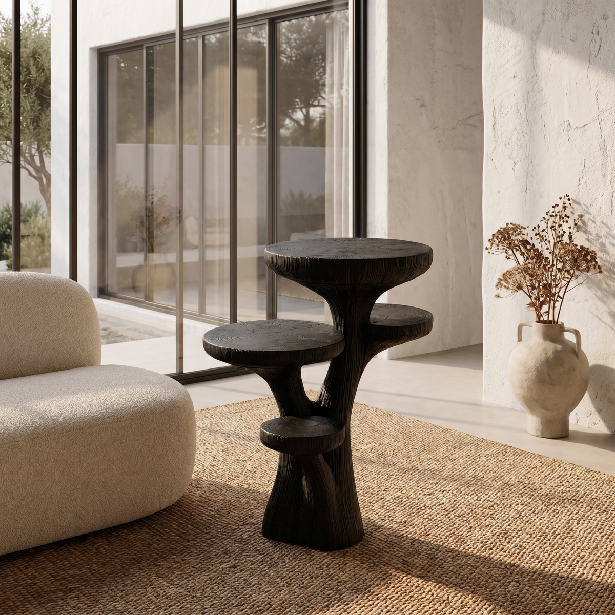 Rustic Sculptural Side Table With Handcrafted Solid Wood Pedestal Base For Living Room And Bedroom - view 4 of 8