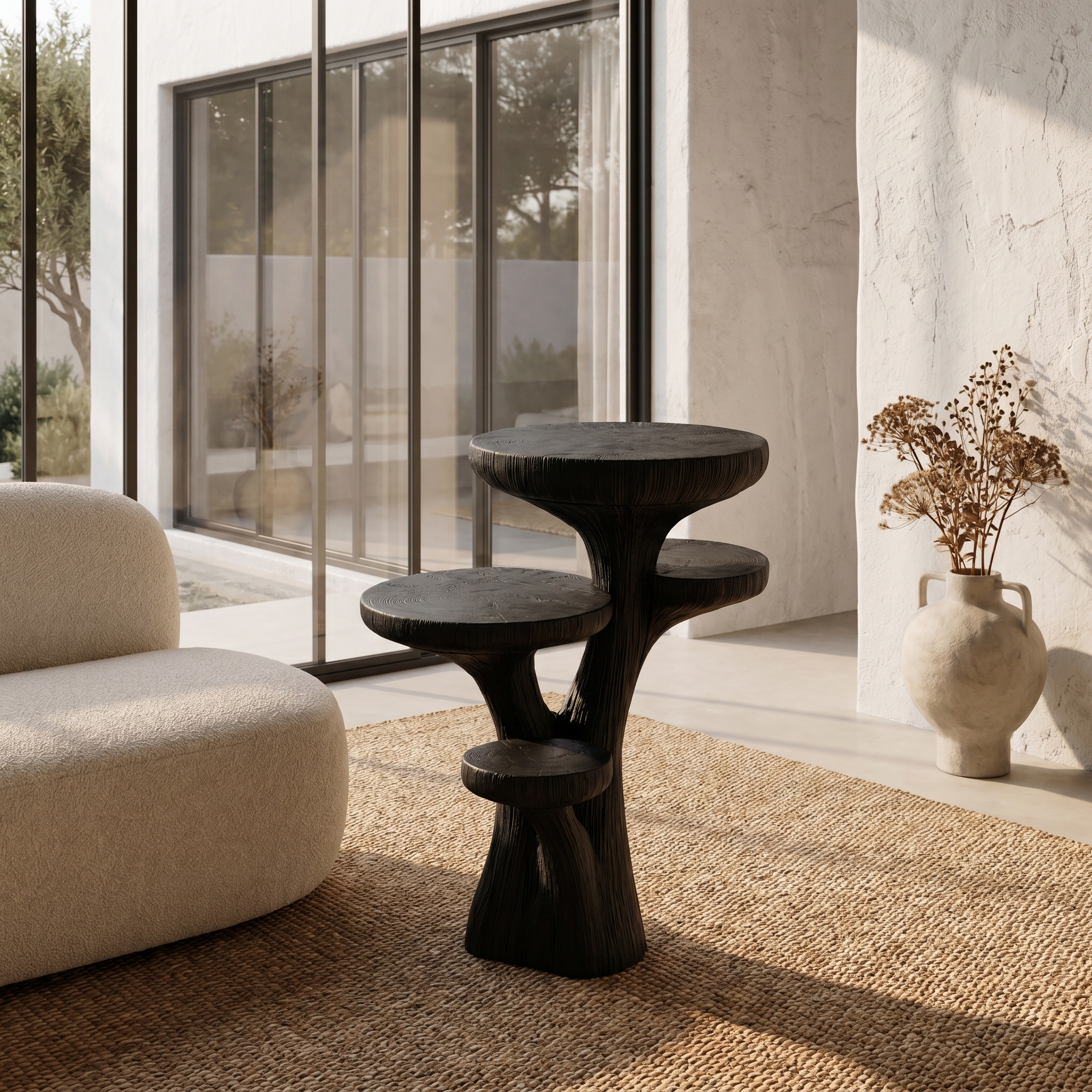 Rustic Sculptural Side Table With Handcrafted Solid Wood Pedestal Base For Living Room And Bedroom - view 4 of 8