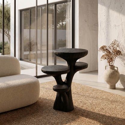 Rustic Sculptural Side Table With Handcrafted Solid Wood Pedestal Base For Living Room And Bedroom - view 4 of 8