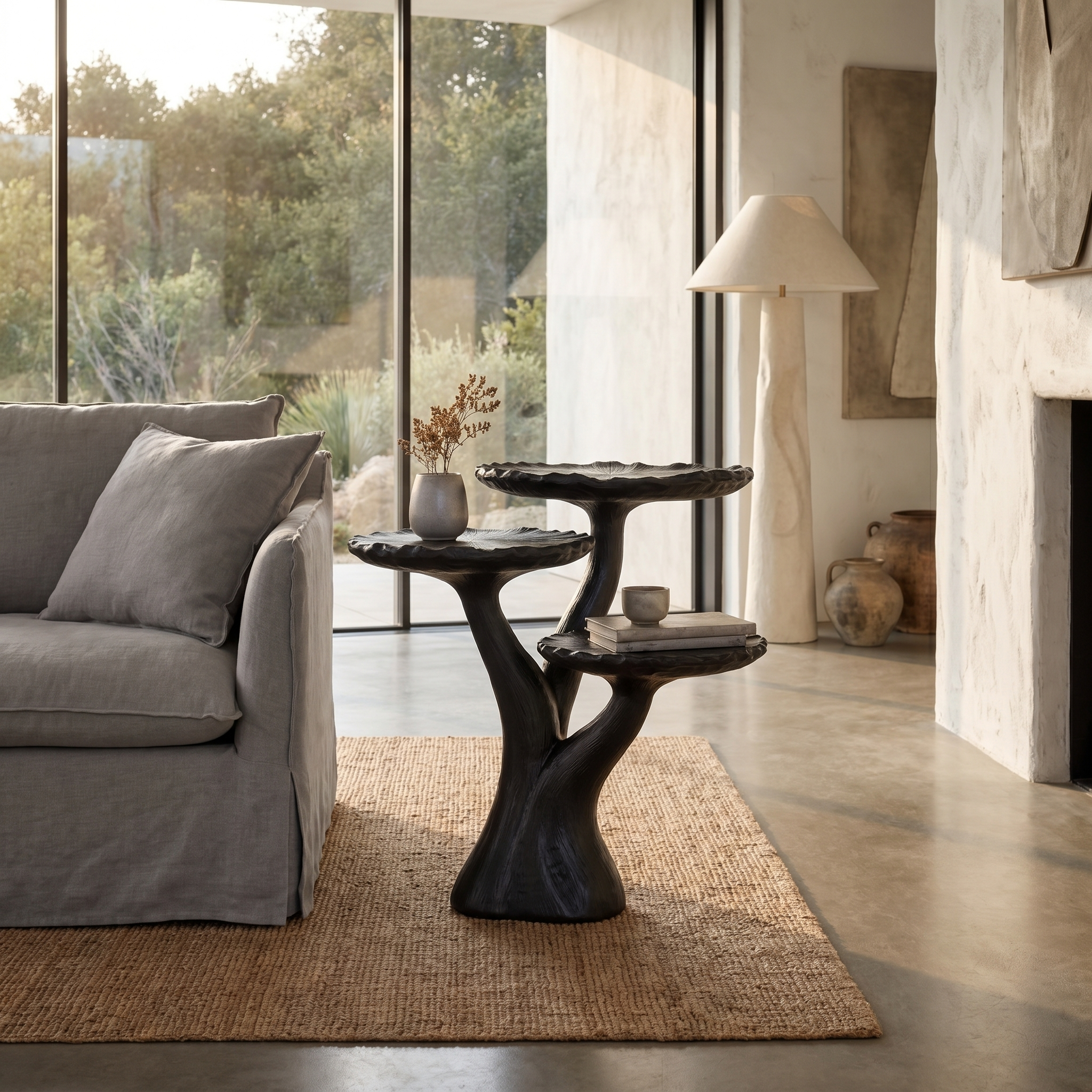 Organic Sculptural Side Table With Multi Tier Solid Wood Shelves For Living Room And Bedroom - view 4 of 8