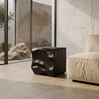 Rustic Sculptural Side Table With Hand Carved Solid Wood Base For Living Room And Bedroom - view 4 of 8