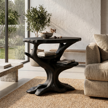 Organic Sculptural Side Table With Solid Wood Display Shelves For Living Room And Bedroom - view 4 of 8
