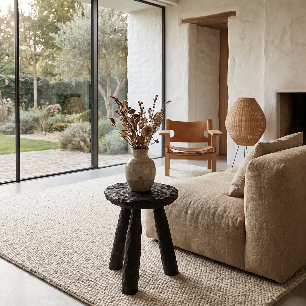 Rustic Side Table With Handcrafted Solid Wood Top And Chunky Pedestal Legs For Living Room And Bedroom - view 4 of 8