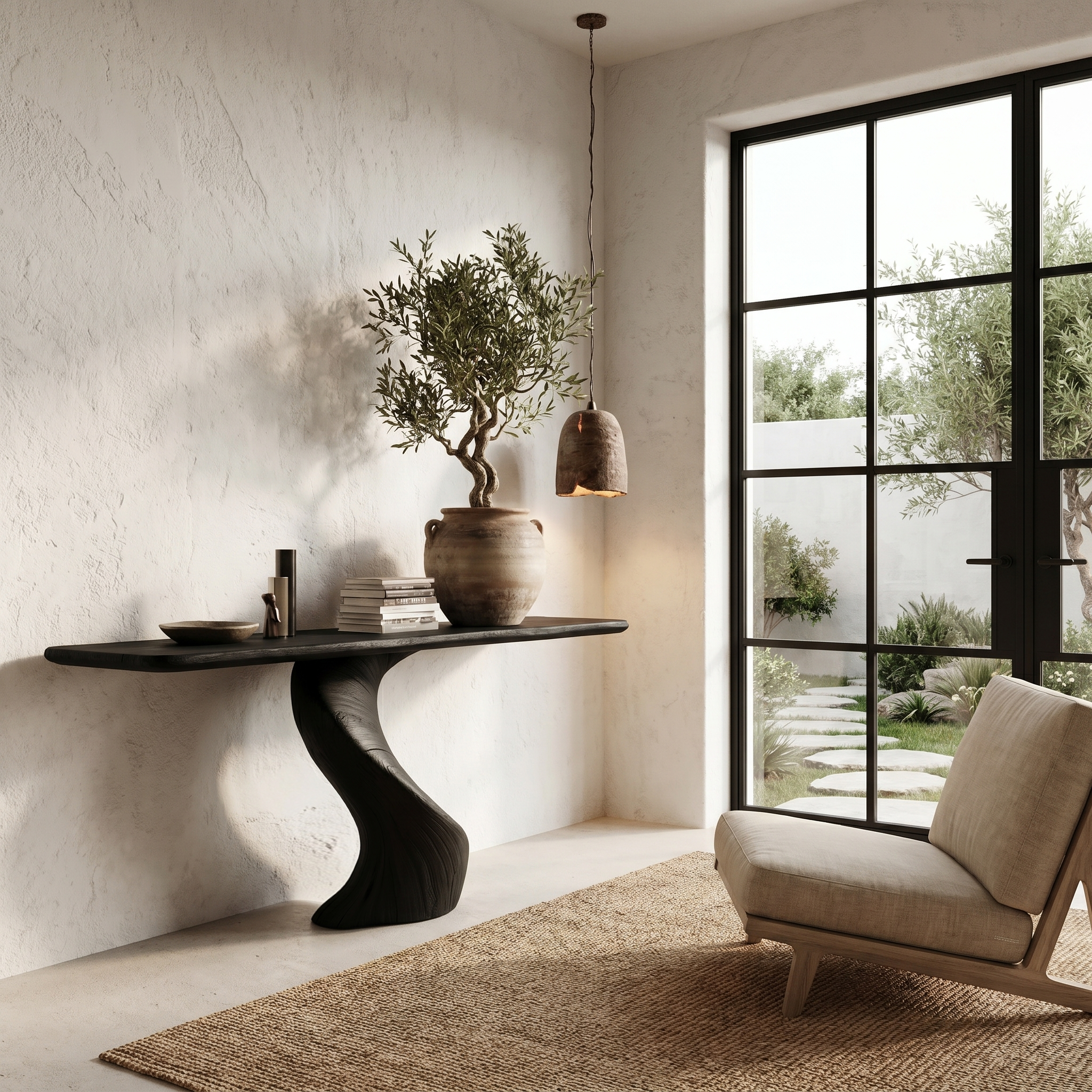 Modern Organic Console Table With Sculptural Twisted Solid Wood Base For Entryway And Living Room - view 4 of 8