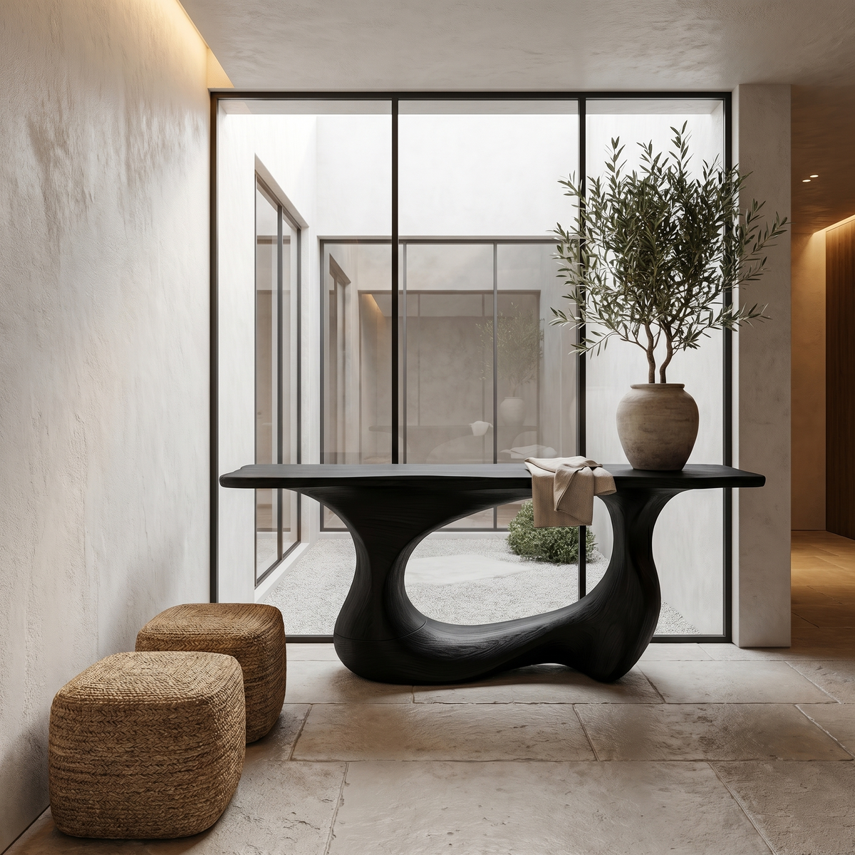 Contemporary Console Table With Artistic Open Loop Solid Wood Base For Living Room - view 4 of 8