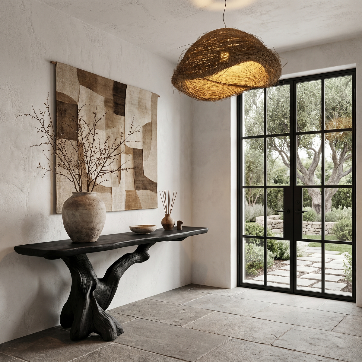 Organic Console Table With Sculptural Open Ring Wood Base For Entryway And Living Room - view 4 of 8